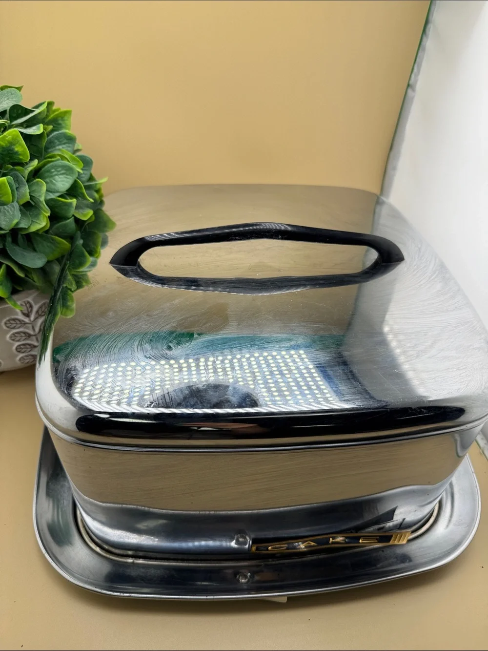 Vintage Lincoln Beautyware Chrome Square Cake Carrier MCM Mid Century Modern USA
